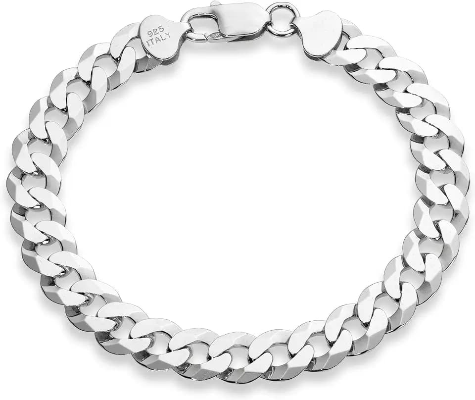 Miabella Italian 925 Sterling Silver 9mm Cuban Link Chain Bracelet for Men