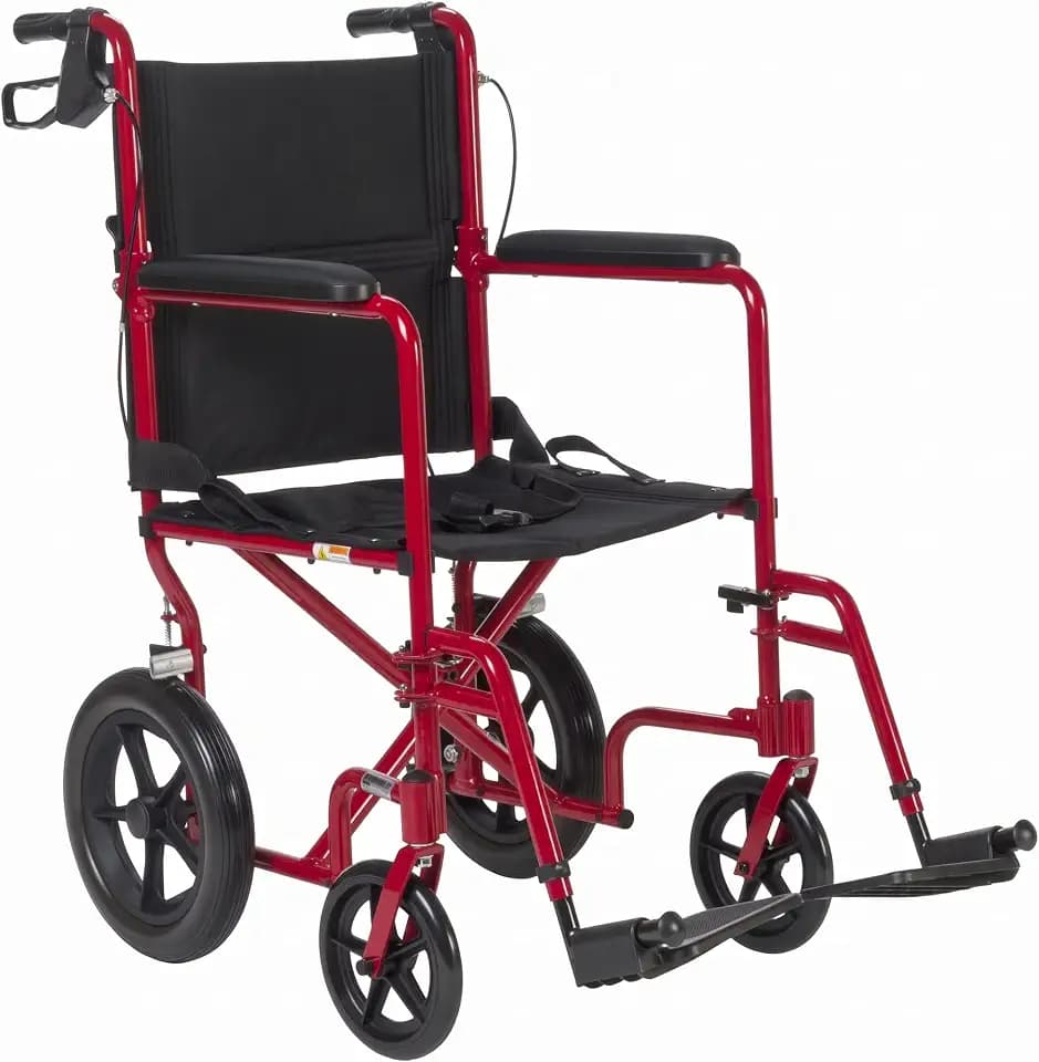 Lightweight Expedition Transport Wheelchair with Hand Brakes, Red