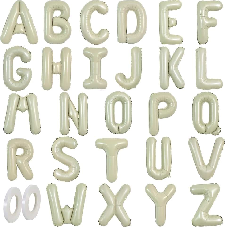 TONIFUL Cream Green Letter Balloons 1 Set 16Inch A-Z Custom Alphabet Banner