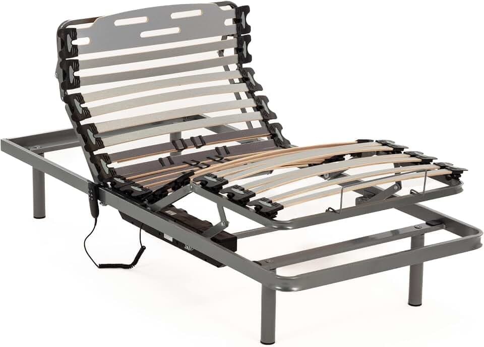 Nalui - Lattenrost für Bett 105 x 190 cm mit ProCare Füßen, 11 Latten aus Buchenholz von 10 cm und Struktur aus Stahl.