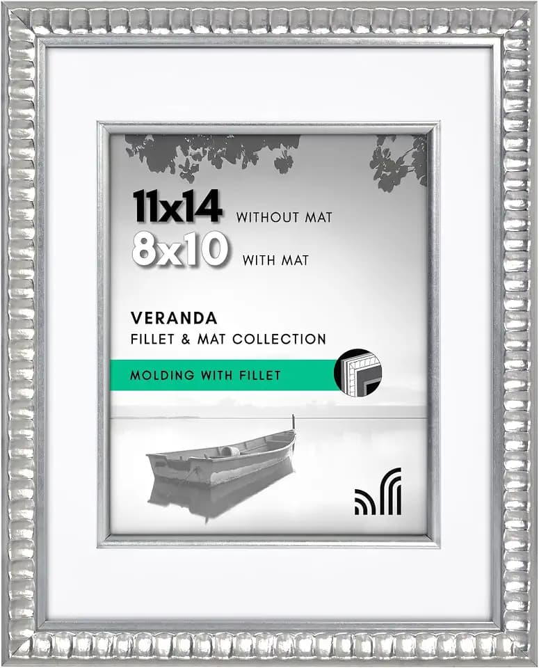 Americanflat 11x14 Picture Frame - Matted to 8x10 - Silver