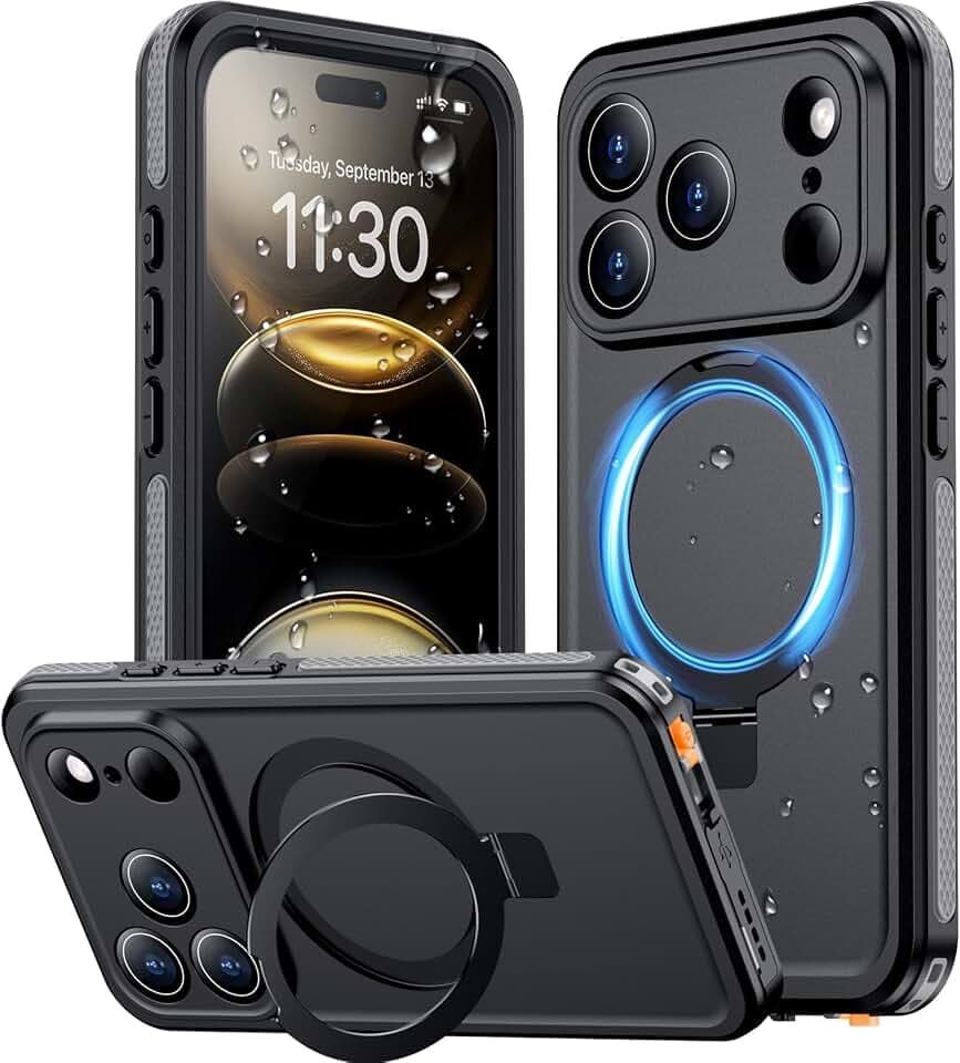 Temdan Magnetic Compatible with iPhone 17 Pro Max Case,Waterproof Built-in Screen & Camera Protector IP68 Underwater Full Body 17FT Military Dropproof Shockproof Phone Case 6.9"-Gray/Black
