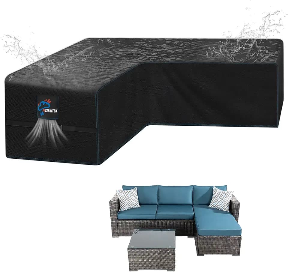 SIRUITON Ecksofa-Abdeckung für Gartenmöbel, V-Form, wasserdicht, 420D Oxford-Gewebe, mit wasserdichtem Klebeband, 215 x 215 x 87 cm