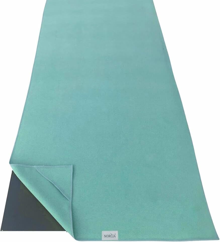 Yoga Towel, Non Slip Hot Yoga Mat Towel with Corner Pockets, 100% Microfiber, Mat-Sized 24" x 72", Sweat Absorbent, Perfect for Hot Yoga, Bikram, Pilates and Yoga Mats (Aqua Blue)