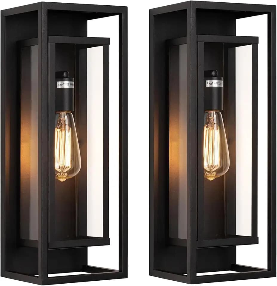 2Pack 18inch Outdoor Wall Light Fixtures,Exterior Waterproof Lanterns,Porch Sconces Wall Mounted Lighting with E26 Sockets & Glass Shades,Modern Matte Black Wall Lamps for Patio Front Door Entryway