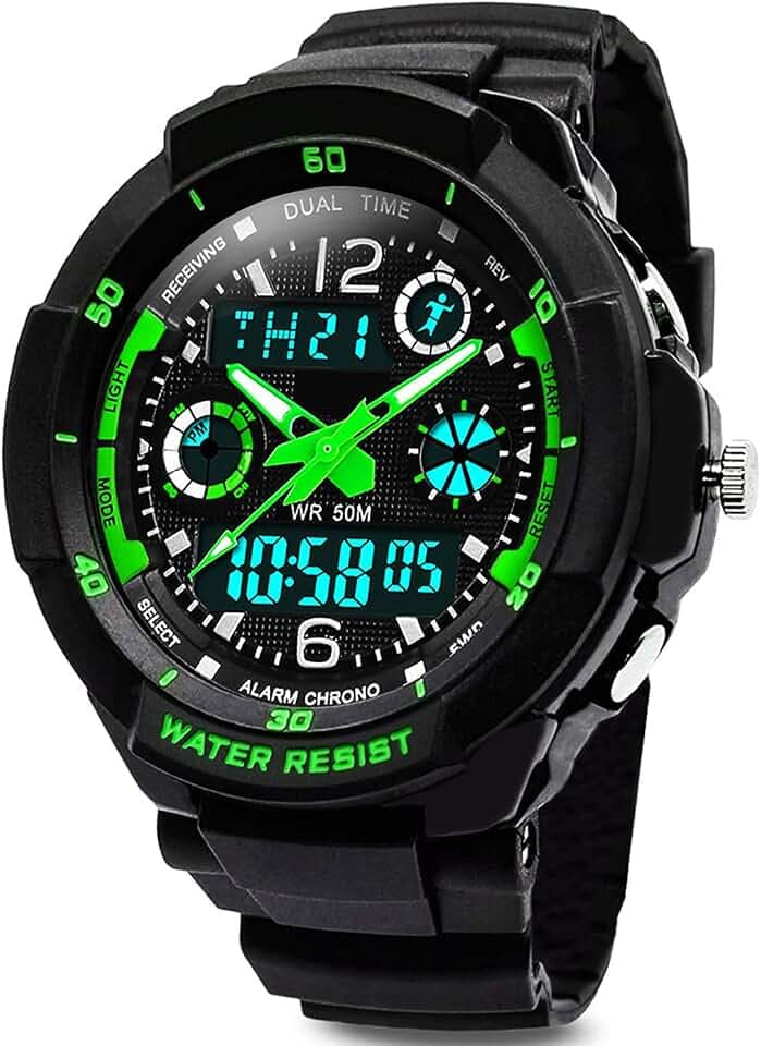 Digital Uhren für Kinder Jungen - Wasserdicht Outdoor Sports Digitaluhren Analog Armbanduhr mit Wecker/LED-Licht, Elektronische Stoßfest Kinderuhren für Jugendliche