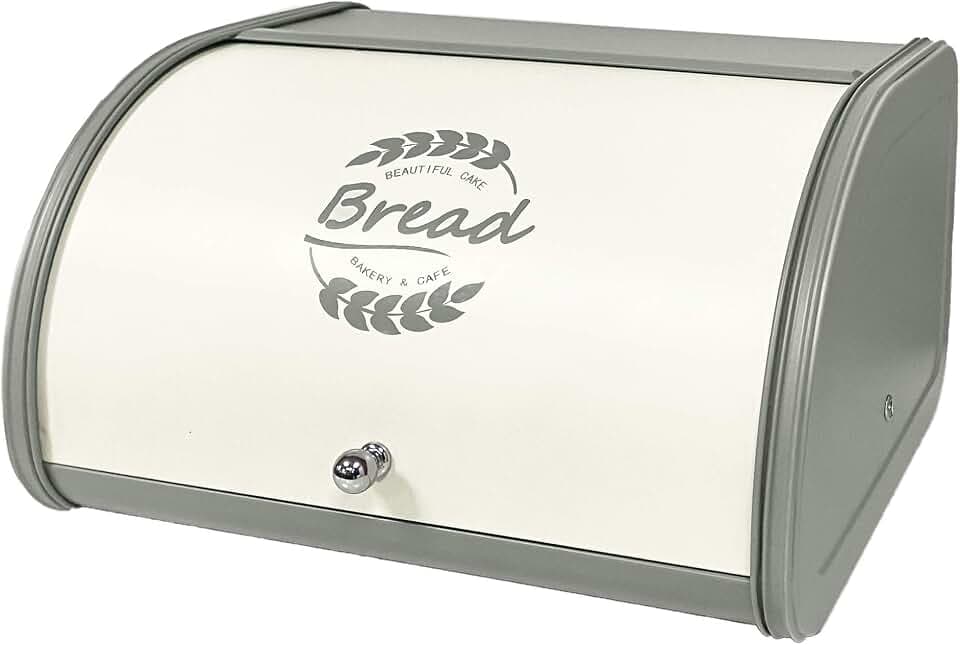 X458 Gray Bread Box Roll Top, Metal Bread Box for Kitchen Countertop, Large Space, Keeps Bakery Items Fresh Longer, Bread Bin for Kitchen Countertop, Breadbox to Store Cookies, Bagels, Muffins