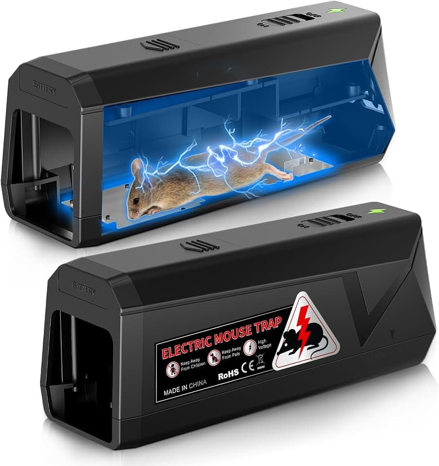 2 Pack Electric Mouse Trap Zapper Indoor for Home Electronic Mouse Trap High Voltage Mice Trap Indoors Kitchen Office Garage (Black, 2 Pack)