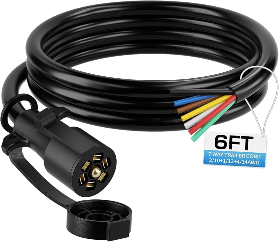 Deluwire 6FT 7 Pin Trailer Plug, Heavy Duty Trailer Wiring Harness