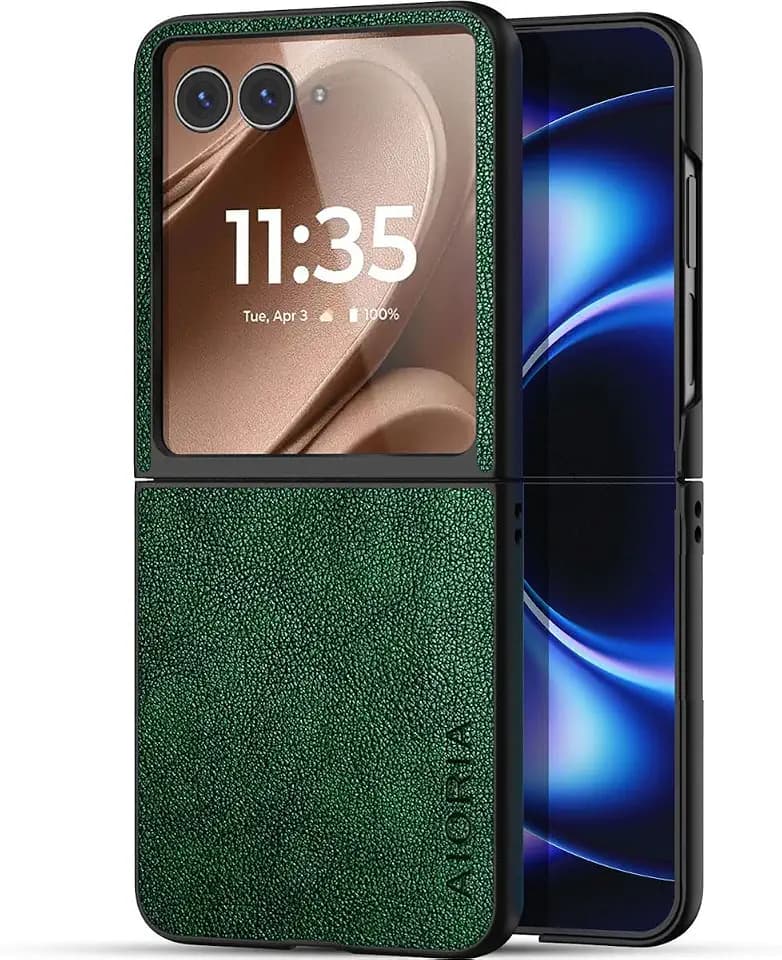 AIORIA for Motorola Razr + 2026 Case Compatible Motorola Razr Plus 2026 Premium Leather Cover Retro Design Full Protective Case (Green, for Razr + 2026)