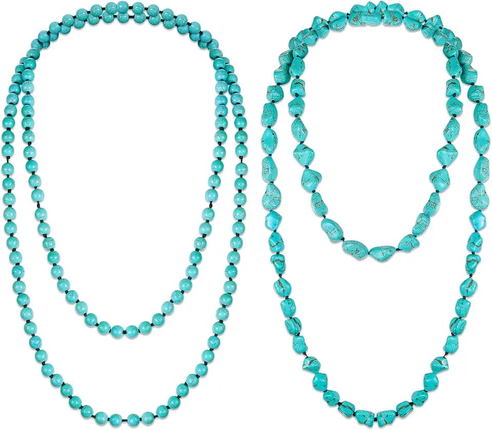 Henoyso 2 Pcs Turquoise Necklaces Women 47.5 Inch Long Beaded Necklace