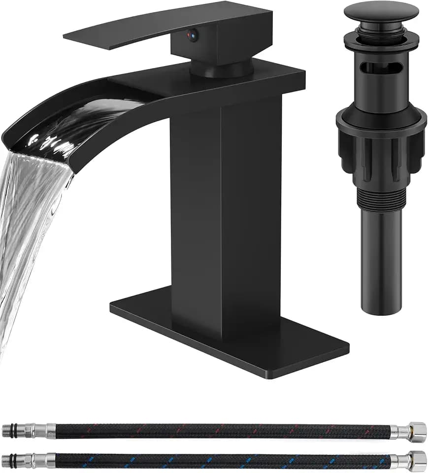 Matte Black Waterfall Bathroom Faucet 1-Handle Vanity Faucet