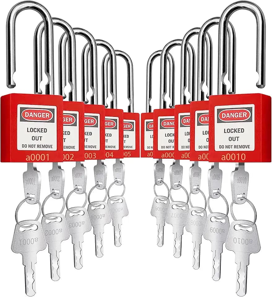 SAFBY Lockout Tagout Lock 10pcs Key Alike OSHA Loto Safe Padlocks for Lock Out Tag Out Stations and Devices