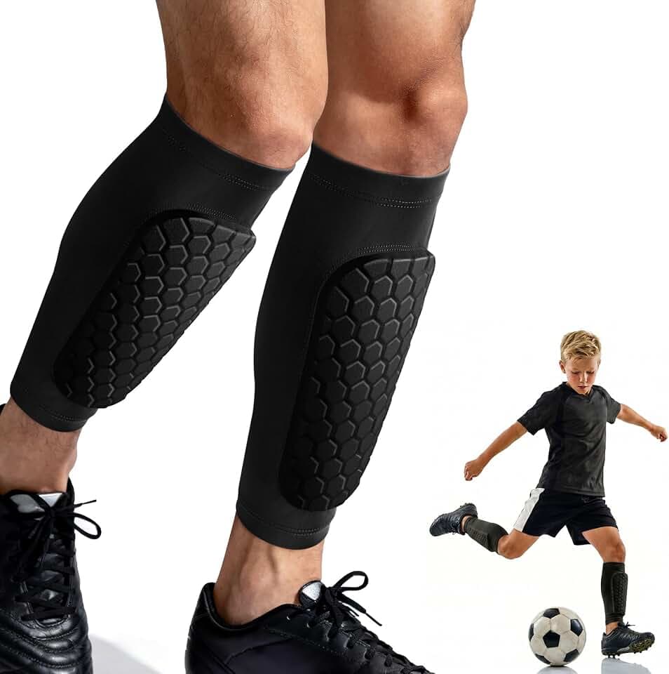 XZQTIVE Soccer Shin Guards Shin Defender for Kids Youth Adult, Ski Shin Guard Calf Compression Sleeve with Honeycomb Shin Pads