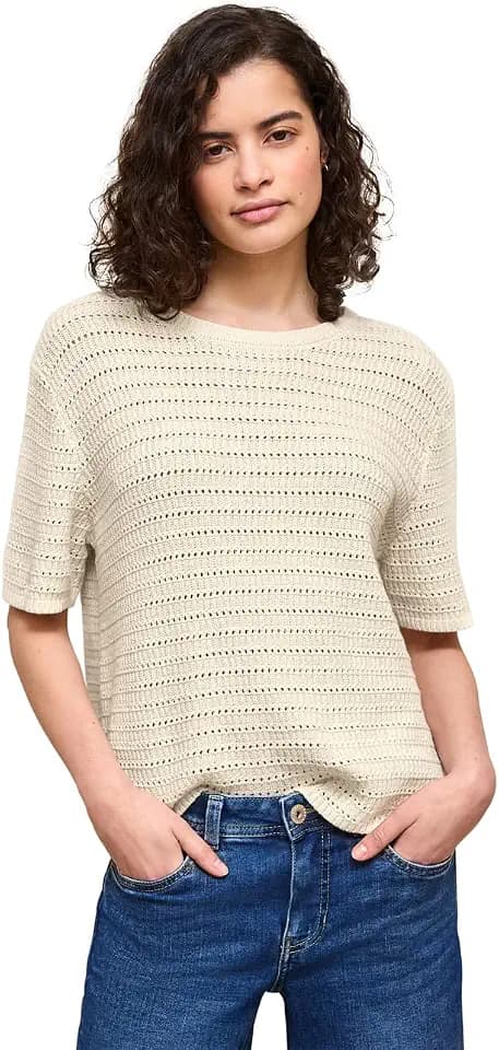 Street One Studio Damen 3017342 Kurzarm Pullover mit Lochmuster (1er Pack)