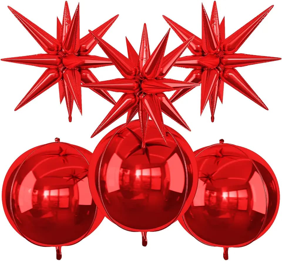 6Pcs Red Foil Balloons,22Inch Ball Balloon and Star Balloon