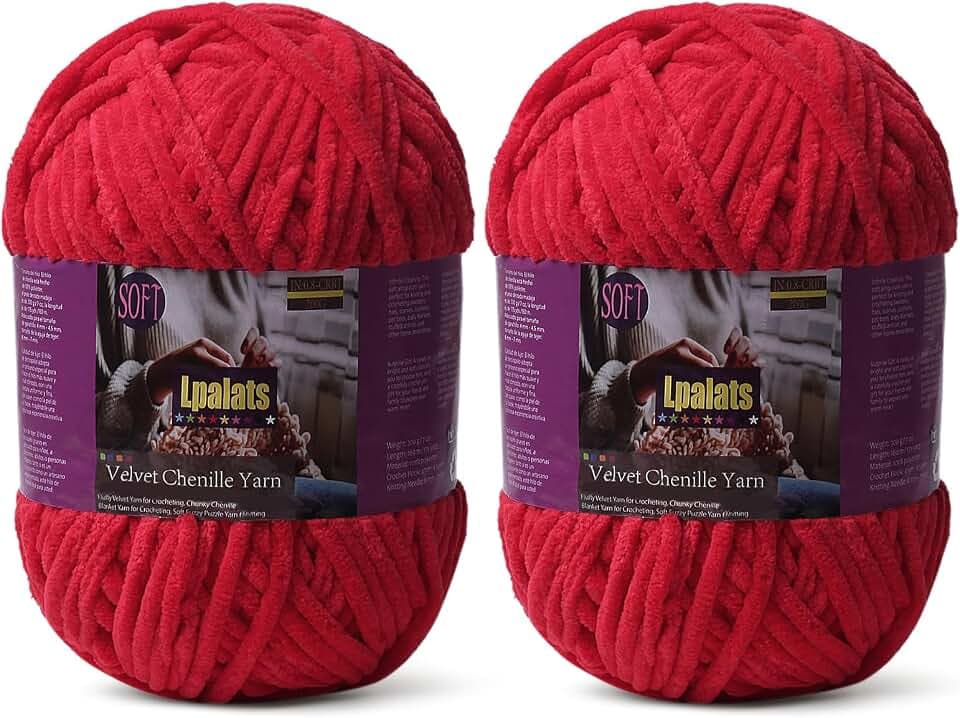 Baby Blanket Yarn for Crochet #6 Red Chunky Chenille Yarn for Crocheting
