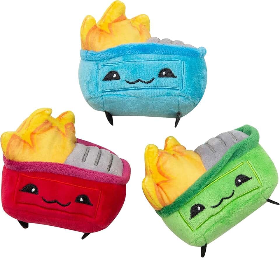 SNUG AROOZ Lil Baby Dumps - 3 Pack Plush Dog Toys, Soft Dumpster Fire Character Companions, Squeak-Crinkle, Pet Multi-Sensory Play, Cuddle-Fetch-Chew