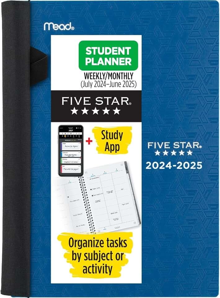 Five Star Planner 2024-2025 Academic, Weekly & Monthly Advance Student Planner + Study App, 5-1/2" x 8-1/2", Small, Pacific Blue (CAW45920)