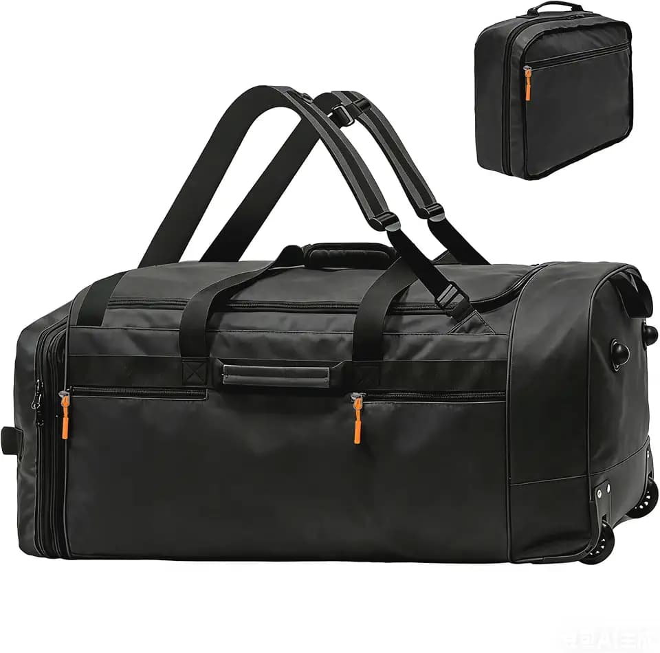 Rolling Duffle Bag for Travel with 3 Wheels, 28" 110L-120L Large Waterproof Wheeled Duffel, Expandable Fold-Up Travel Duffel Bag, No-Sag Design Lightweight Soft Bag for Men Women, Black