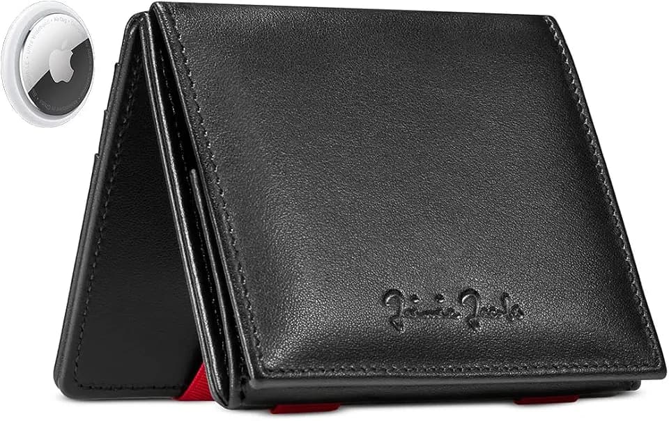 Jaimie Jacobs Flap Boy AirTag Edition Magic Wallet mit Münzfach Echtleder (Schwarz mit Rot)
