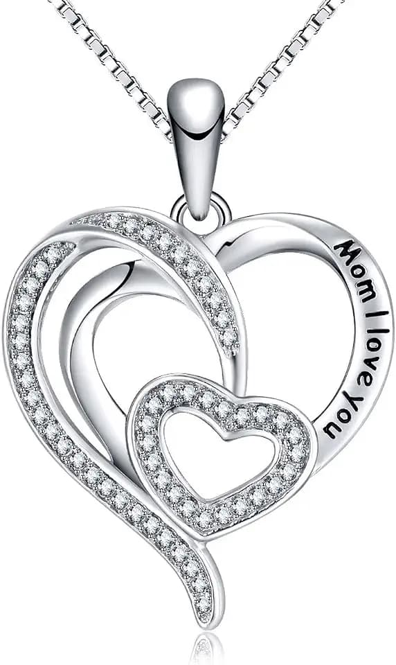 Forever Connected Mother & Son Necklace – Heart Pendant Gift for Mom, Sterling Silver Jewelry for Mother's Day or Birthday