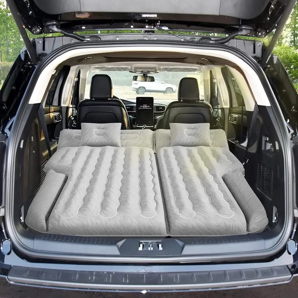 Umbrauto SUV Air Mattress for Back Trunk Folded Backseat, Inflatable Car Camping Bed for Sleeping Travel, Flocked Surface Reinforced Bottom Fits Most Size SUVs with Pump