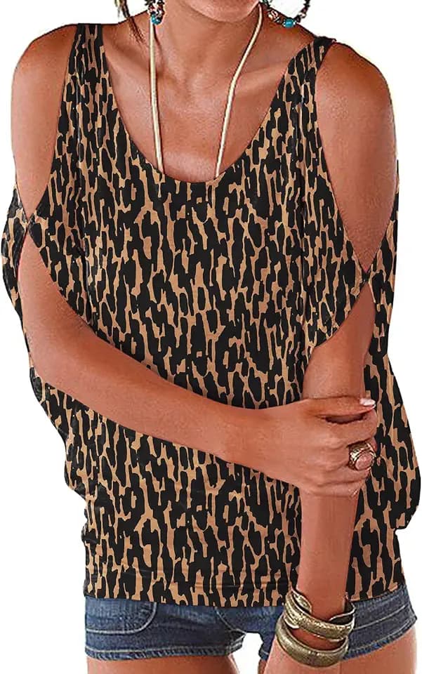 Miselon Womens Cold Shoulder Tops Short Sleeve Loose Summer Shirts Blouse