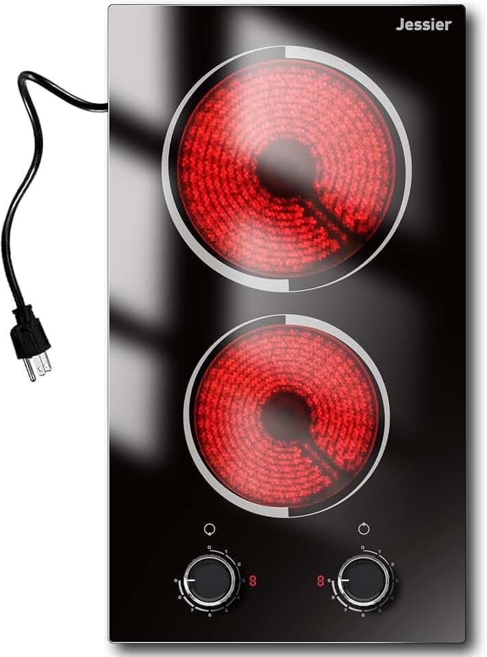 2 Burner Electric Cooktop 110V 2000W Countertop or Built-in