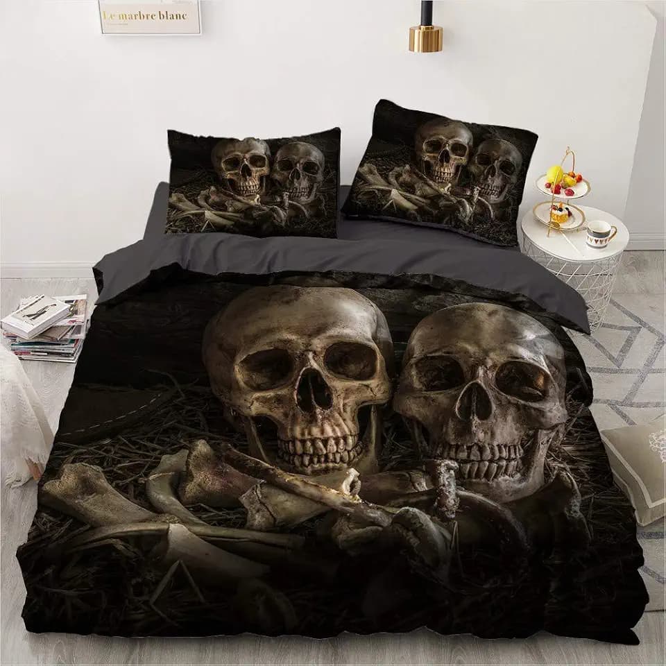 Luowei Bettwäsche Totenkopf 135x200cm Schädel Motiv Bettwäsche Set Weiche Microfaser Bettbezug mit Reißverschluss und 1 Kissenbezug 80 x 80cm
