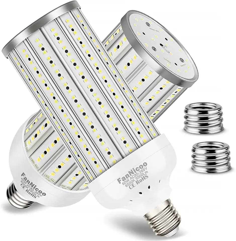 2 Pack 500W Equivalent LED Corn Light Bulb 5500Lumen 6500K 60W Large Area