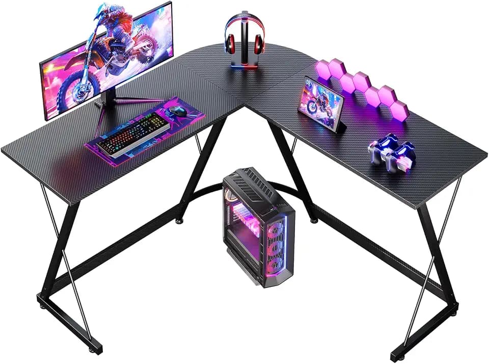 ODK Gaming Schreibtisch in L-Form, 120×120 cm, Kohlefaser Schwarz