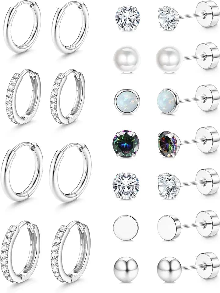 Jstyle Flat Back Earrings for Women Hypoallergenic Earring Studs Hoops