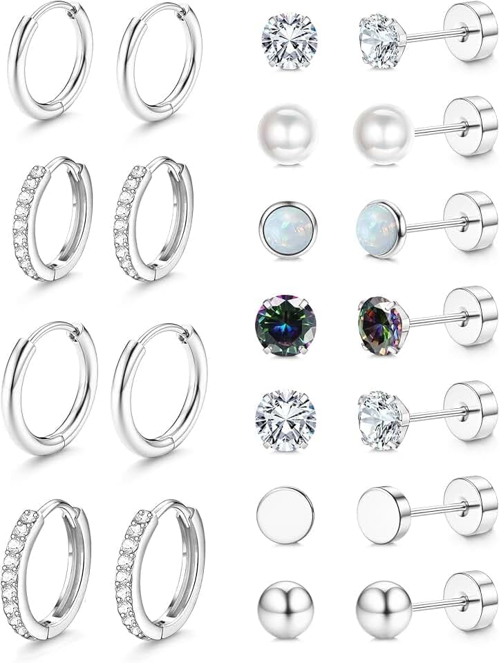 Jstyle Flat Back Earrings for Women Hypoallergenic Earring Studs Hoops