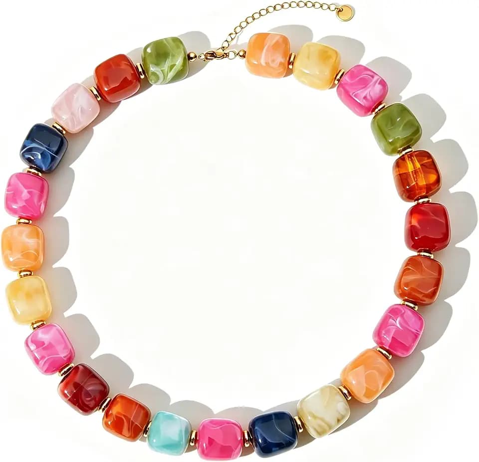 Chunky Beaded Necklace for Women Boho Colorful Statement Choker Necklaces Summer Beach Resin Jewelry Accessories
