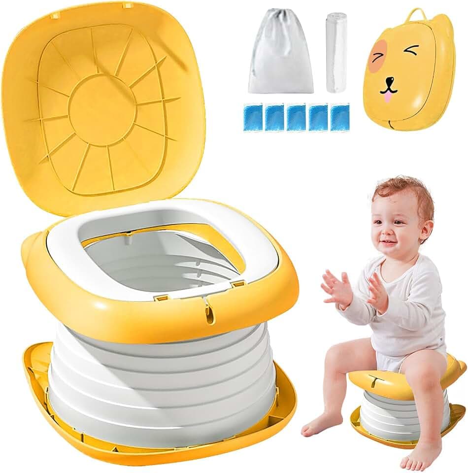 Töpfchen Falttoilette Kinder, Klapptoilette Für Kinder, Zusammenklappbarer Toilettensitz Mit Müllsäcke, Faltbarer Toilettensitz, Tragbares Reise-Klapptöpfchen Für Drinnen Und Draußen 0-8Jahre (Orange)