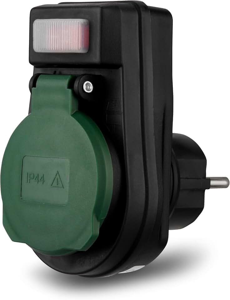 REV Steckdosenadapter IP44 - mit beleuchtetem Schalter, für außen, schwarz