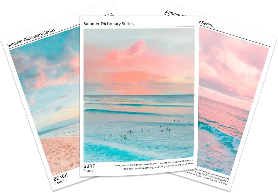 HNNXAR Pastel Coastal Poster Wall Art Set Of 3 Colorful Beach Surf Canvas Picture Prints Modern Preppy Aesthetic Ocean Painting College Room Decor For Dorm Apartment Girl Room Bedroom 12x16 Unframed