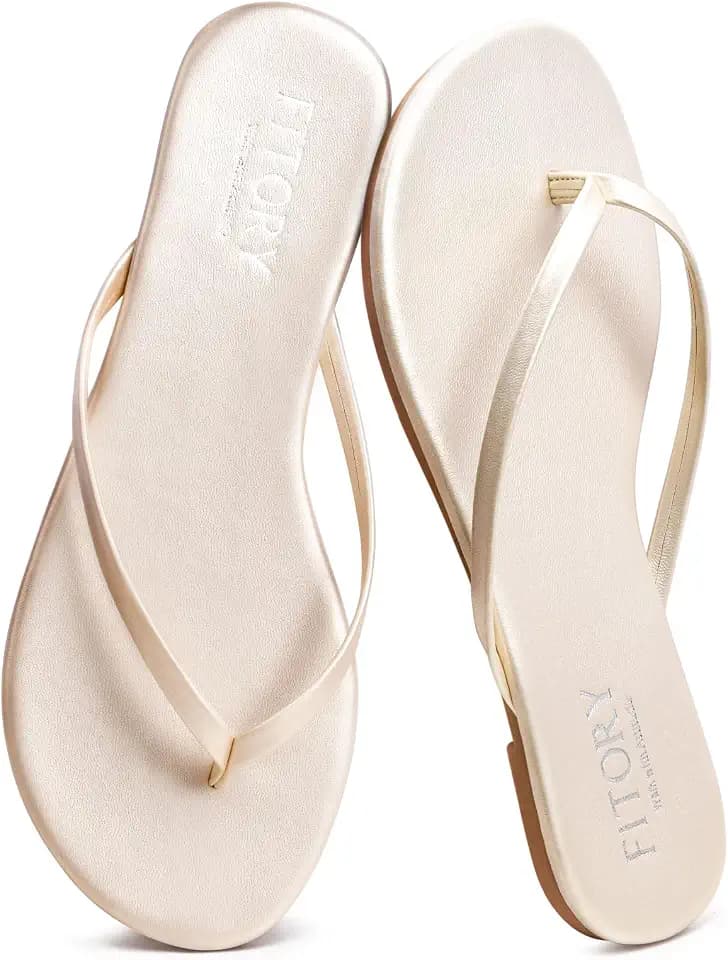 FITORY Womens Flip Flops Fashion Casual Thong Walking Slide, Champagne 9