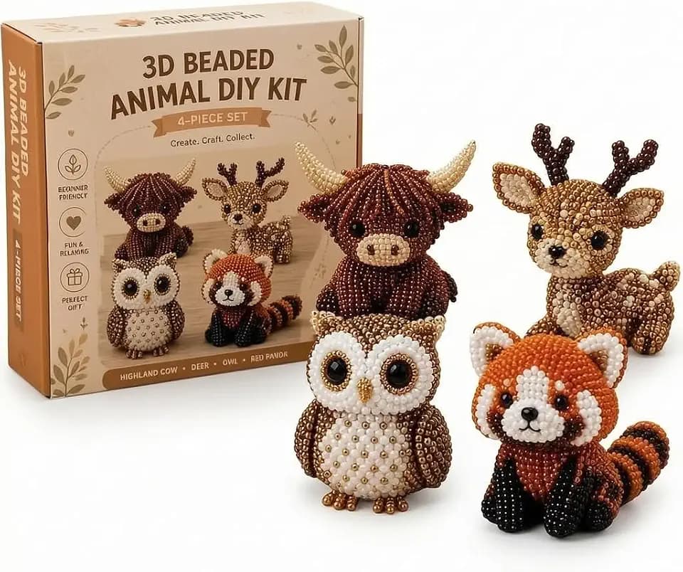 Cosiesnest DIY Perlen Tiere Bastelset 4 Stück 3D Perlentiere Bastelset (Bunt2)