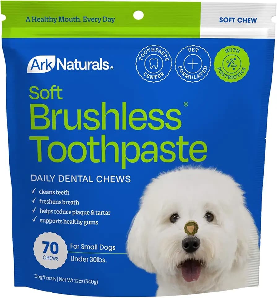 Ark Naturals Soft Brushless Toothpaste Dog Dental Treats, Small Size (70ct)
