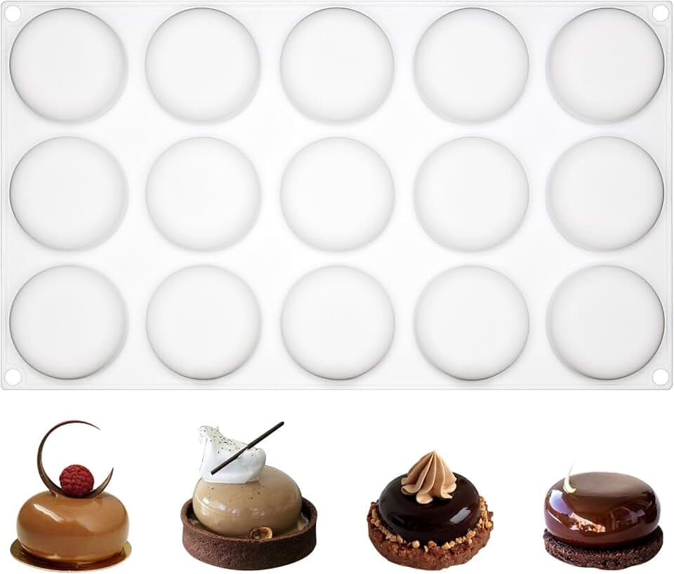 FUNSHOWCASE 3D Kreis Silikonform rund flach Backform für Schokolade Kuchen Eis Mousse 15 Hohlräume