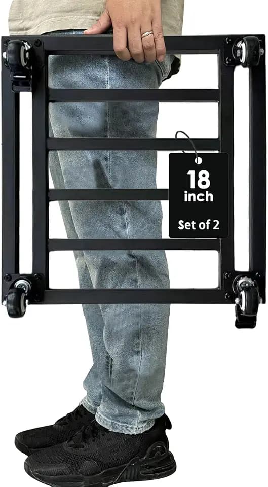 18" Metal Plant Caddy with Wheels Heavy Duty,Square Large Plant Stand Indoor Outdoor Use,Rolling Plant Dolly with Industrial Casters,Rust-Proof Black Plant Tray for Large Planters Pots,2-Pack