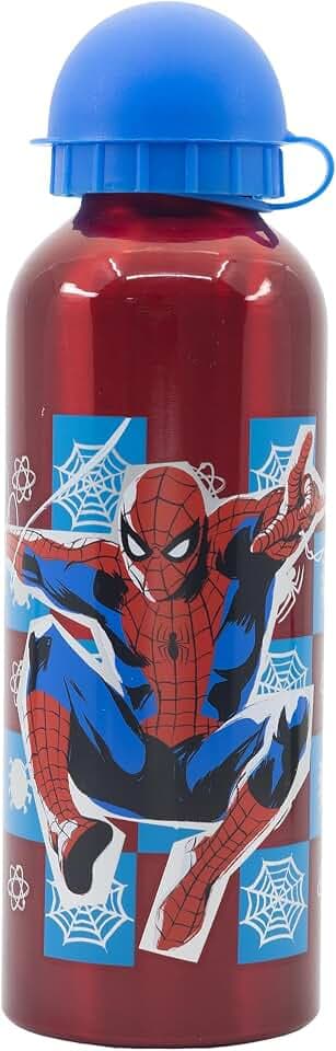 STOR Spider-Man Kinder Trinkflasche Aluminium 530ml - Wiederverwendbar mit Trinktülle und Sicherheitsverschluss Auslaufsicher - Ideal für Schule Sport Ausflüge