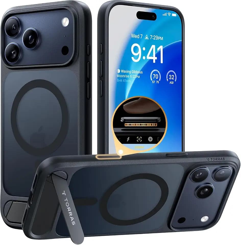 TORRAS Strong Magnetic & Seamless Stand for iPhone 17 Pro Case, Black
