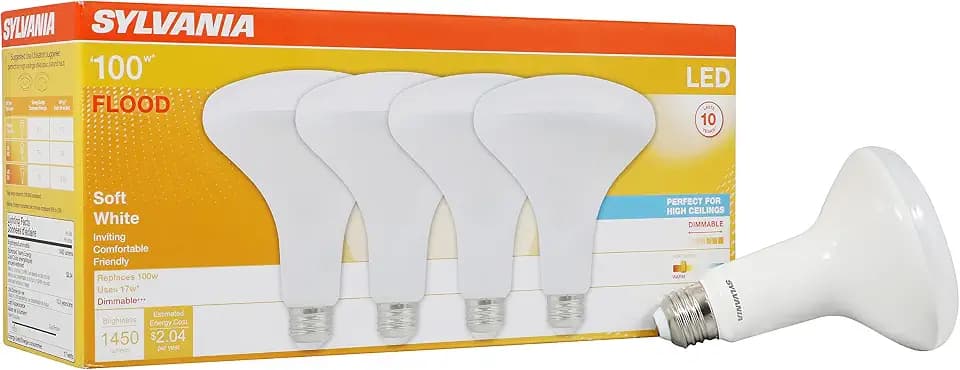 Sylvania BR30 LED Flood Light Bulb, 100W = 17W, Dimmable, 10 Year, Medium Base, 1450 Lumens, 2700K, Soft White - 4 Pack (40070)