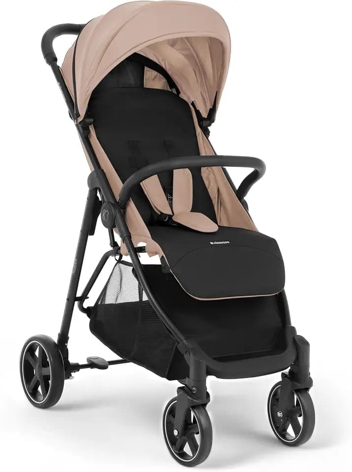 KikkaBoo ALEXA Leichter Buggy von Geburt bis 22 kg, Einhand-Faltmechanismus, Verstellbare Rückenlehne, Gefederte Räder, Verstellbare Fußstütze, 5-Punkt-Gurtsystem, Beige