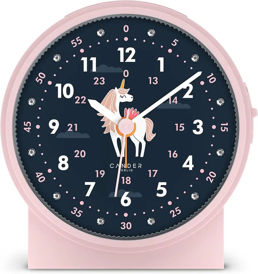 Cander Berlin MNU 1209 M Kinderwecker lautlos Einhorn Licht Snooze Beleuchtung analog Jungen Mädchen Kinderzimmer Wecker Kinder