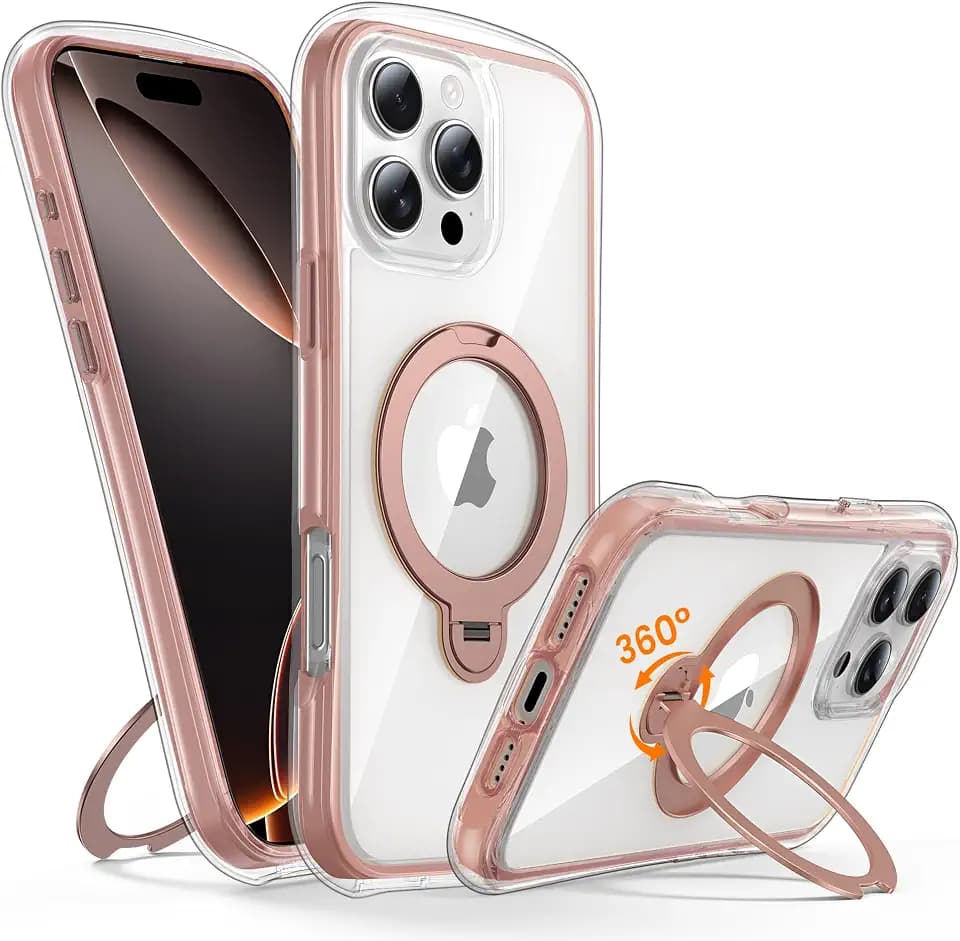 Magnetic for iPhone 16 Pro Max Case with Stand [Compatible with MagSafe][360° Rotatable Ring Holder Kickstand][Military Grade Protection] Shockproof Case for i Phone 16 ProMax 6.9 Inch, Pink