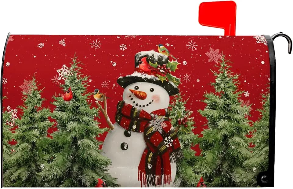Christmas Snowman Mailbox Covers Winter Red Snowman Magnetic Mailbox Covers Xmas Tree Mail Box Wraps Standard Size 21x18 inch Home Decor Outdoor Yard Decoration for Garden
